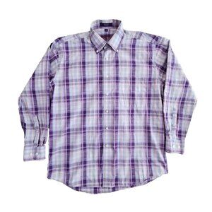 Alan Flusser Purple Plaid Long Sleeve Button Down Shirt Medium Old Money EUC ANC